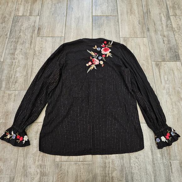 Johnny Was Workshop Rona Victorian Embroidered Blouse Womens S Black Metallic - Picture 13 of 16